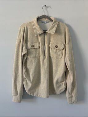 Baltic Born Patrick Half Zip Pullover Waffle Knit Sweater Honey Beige Medium